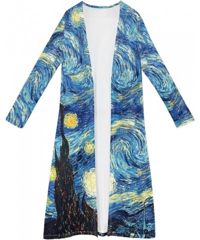 Women Long Sleeve Shirts Casual Kimono Fall Outfits Cover Up Cardigan Van Gogh Starry Night $14.08 Sweaters