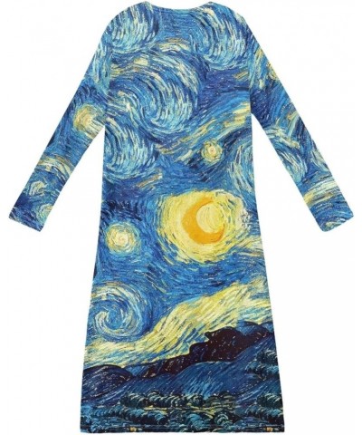 Women Long Sleeve Shirts Casual Kimono Fall Outfits Cover Up Cardigan Van Gogh Starry Night $14.08 Sweaters