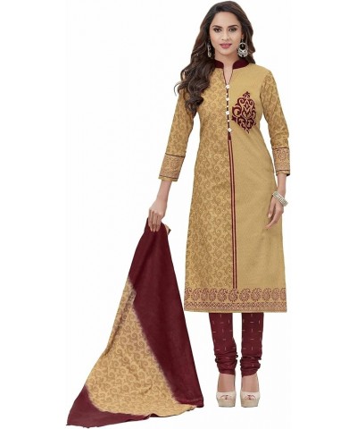 Women's Cotton Printed Readymade Salwar Suit Beige $20.57 Suits