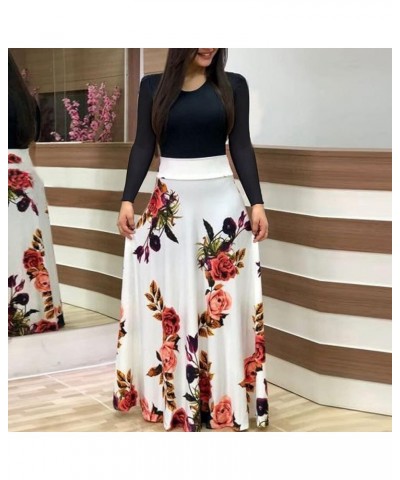 Women's Dresses 2023 Holiday Party Splice Maxi Dresses Flower Colorblock Swing Dress Maxi Casual Dresses White $6.44 Dresses