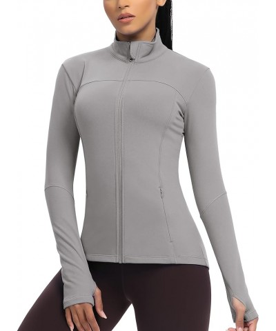 Workout Jackets for Women, Fleece Jackets Full Zip Long Sleeves Running Track Jacket with Pockets Gray $13.24 Jackets