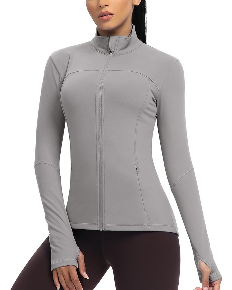 Workout Jackets for Women, Fleece Jackets Full Zip Long Sleeves Running Track Jacket with Pockets Gray $13.24 Jackets