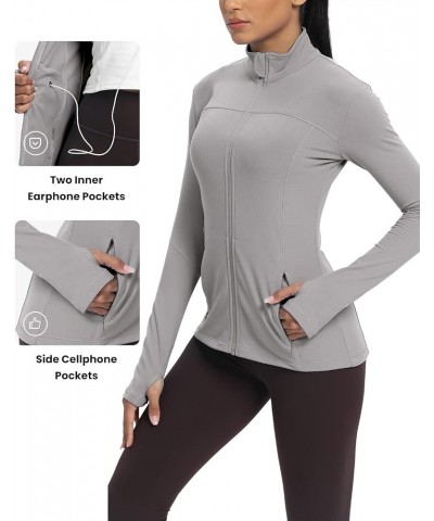 Workout Jackets for Women, Fleece Jackets Full Zip Long Sleeves Running Track Jacket with Pockets Gray $13.24 Jackets