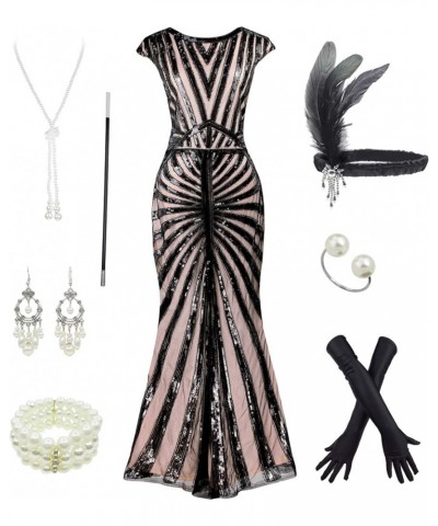 Women 1920s Gatsby V-Neck Sequin Art Deco Flapper Dress with 20s Accessories Set Style 2 Pink $22.90 Others