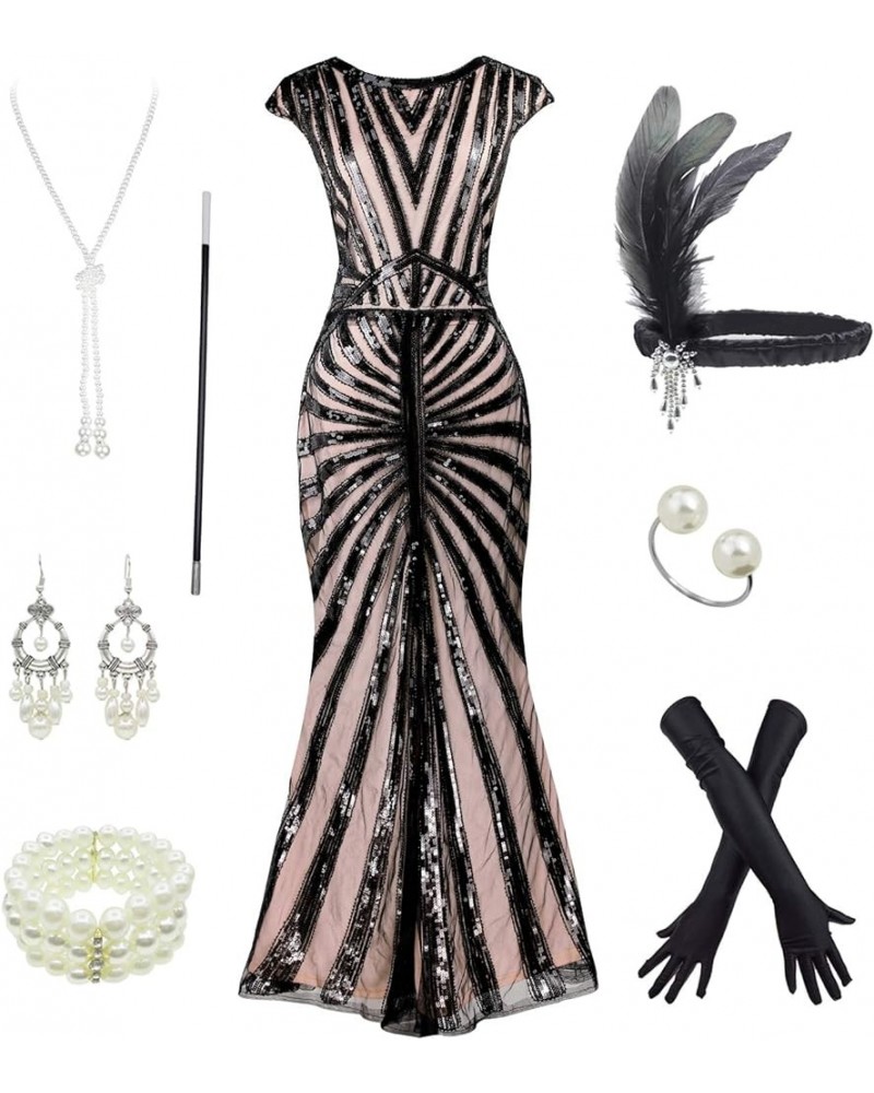 Women 1920s Gatsby V-Neck Sequin Art Deco Flapper Dress with 20s Accessories Set Style 2 Pink $22.90 Others