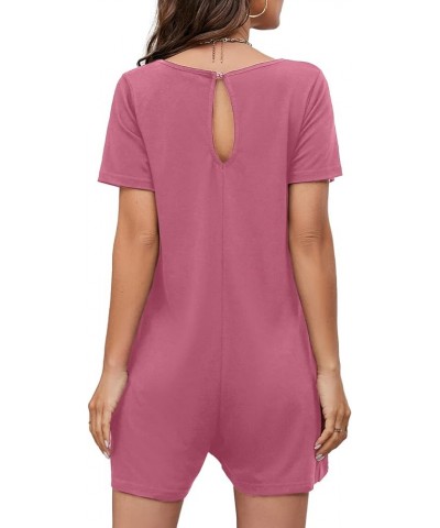 Women's Summer Short Sleeve V Neck Short Jumpsuit Loose Casual Romper with Pockets Light Pink $12.47 Jumpsuits