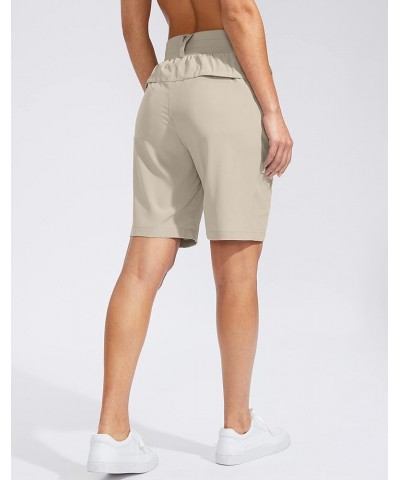 Women's Golf Hiking Shorts 9'' High Waisted Quick Dry Bermuda Long Shorts for Women with Zipper Pockets Khaki $17.84 Shorts