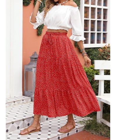 Women's 2024 Bohemian Floral Printed Elastic Waist A Line Maxi Skirt with Pockets Tomato $23.84 Skirts