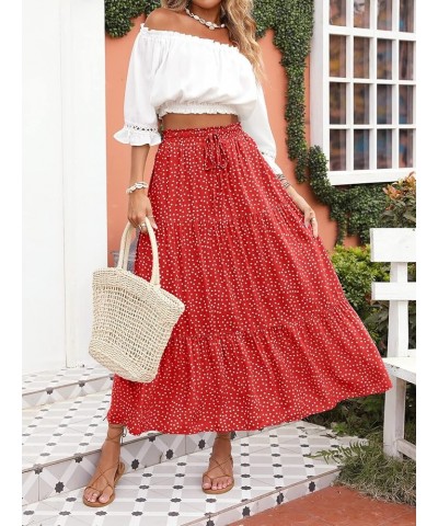 Women's 2024 Bohemian Floral Printed Elastic Waist A Line Maxi Skirt with Pockets Tomato $23.84 Skirts