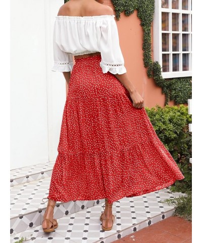 Women's 2024 Bohemian Floral Printed Elastic Waist A Line Maxi Skirt with Pockets Tomato $23.84 Skirts