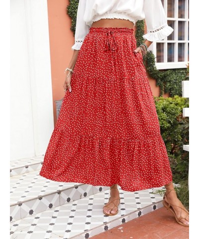 Women's 2024 Bohemian Floral Printed Elastic Waist A Line Maxi Skirt with Pockets Tomato $23.84 Skirts