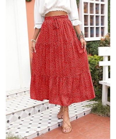 Women's 2024 Bohemian Floral Printed Elastic Waist A Line Maxi Skirt with Pockets Tomato $23.84 Skirts