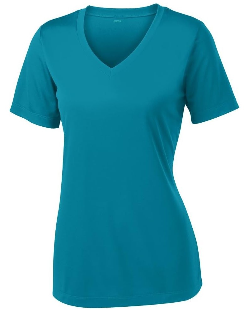 Women's Short Sleeve Moisture Wicking Athletic Shirts Tropical Blue $11.37 Activewear