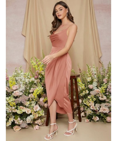 Women's Plus Size Satin Spaghetti Strap Cowl Neck Wrap Party Cami Dress Light Pink-b $14.55 Dresses