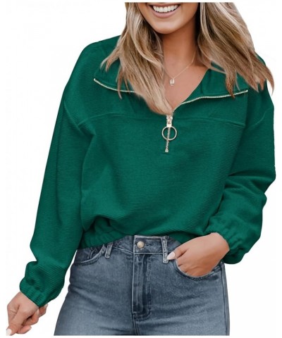 Women's 2024 Fall Sweatshirt Half Zip Collar Pullover Tops Oversized Long Sleeve Plain Casual Jacket Clothes Green $11.75 Hoo...