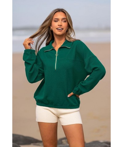 Women's 2024 Fall Sweatshirt Half Zip Collar Pullover Tops Oversized Long Sleeve Plain Casual Jacket Clothes Green $11.75 Hoo...