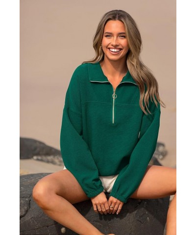 Women's 2024 Fall Sweatshirt Half Zip Collar Pullover Tops Oversized Long Sleeve Plain Casual Jacket Clothes Green $11.75 Hoo...