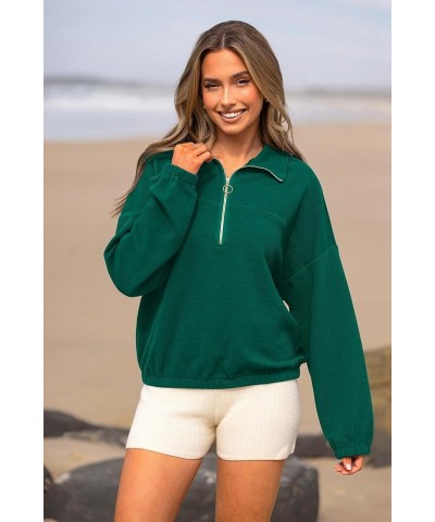 Women's 2024 Fall Sweatshirt Half Zip Collar Pullover Tops Oversized Long Sleeve Plain Casual Jacket Clothes Green $11.75 Hoo...