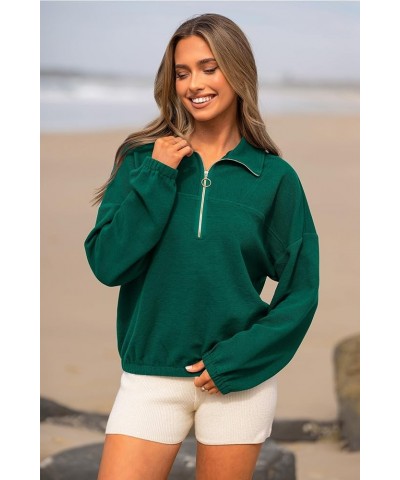 Women's 2024 Fall Sweatshirt Half Zip Collar Pullover Tops Oversized Long Sleeve Plain Casual Jacket Clothes Green $11.75 Hoo...