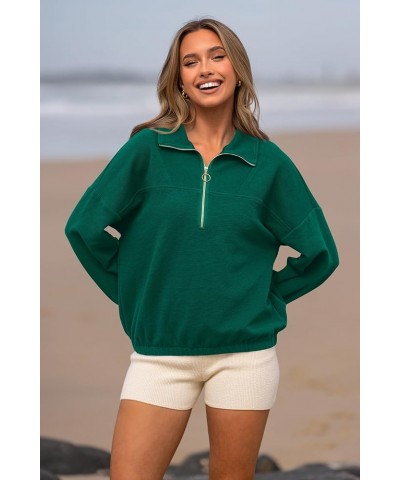 Women's 2024 Fall Sweatshirt Half Zip Collar Pullover Tops Oversized Long Sleeve Plain Casual Jacket Clothes Green $11.75 Hoo...