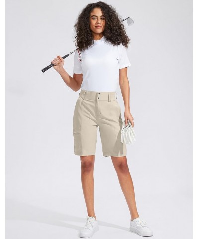 Women's Golf Hiking Shorts 9'' High Waisted Quick Dry Bermuda Long Shorts for Women with Zipper Pockets Khaki $17.84 Shorts