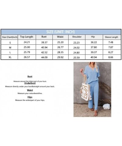 Women's 2 Piece Outfits Short Sleeve Button Knit Pullover Sweater Top Wide Leg Pants Sweatsuit Lounge Sets Khaki $20.70 Activ...