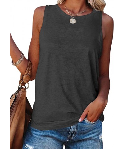 Womens Sleeveless Tops Crew Neck Tanks Causal Solid Summer Tops Charcoal $9.99 Tops