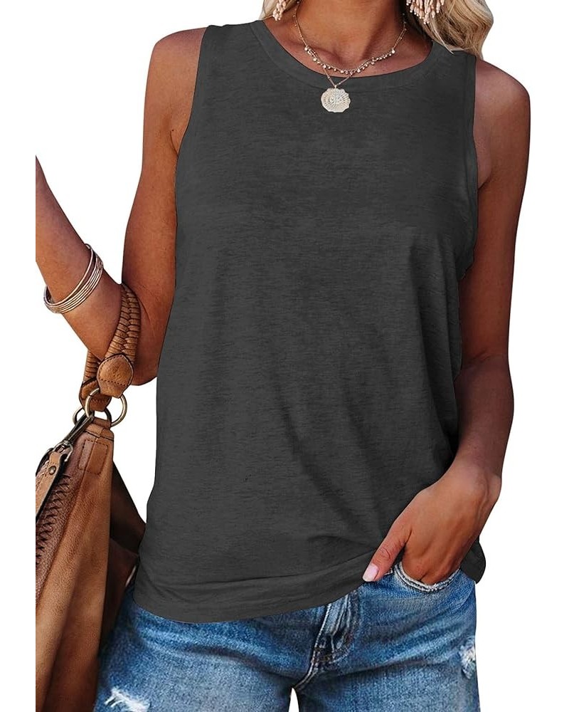 Womens Sleeveless Tops Crew Neck Tanks Causal Solid Summer Tops Charcoal $9.99 Tops