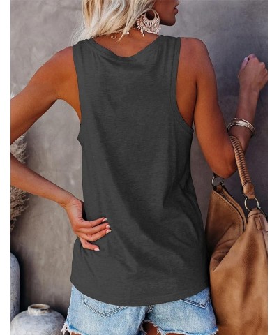 Womens Sleeveless Tops Crew Neck Tanks Causal Solid Summer Tops Charcoal $9.99 Tops