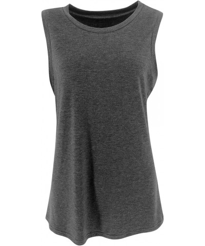 Womens Sleeveless Tops Crew Neck Tanks Causal Solid Summer Tops Charcoal $9.99 Tops