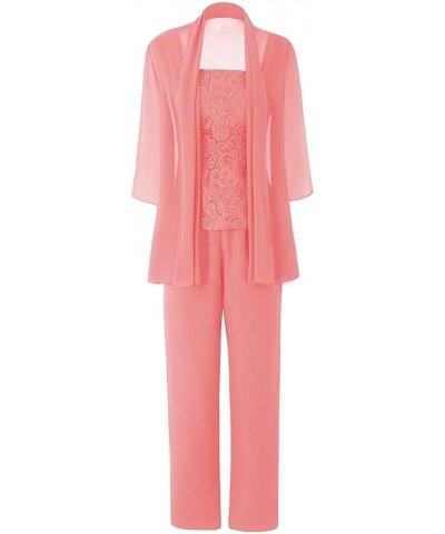 3 Pieces Chiffon Mother of The Bride Pant Suits Outfit Jumpsuits Long Grandmother Pants Suits Formal Evening Dress Coral $39....