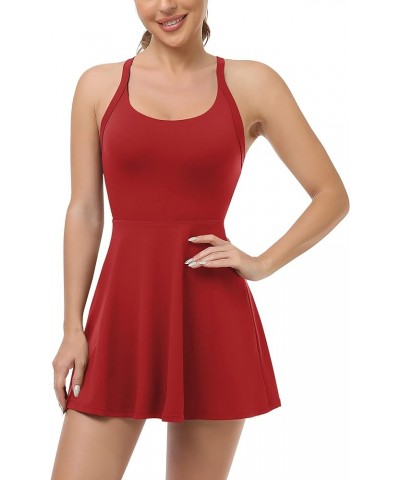 Womens Workout Tennis Dress with Built in Shorts and Bra Athletic Golf Activewear for Exercise Red $16.72 Dresses