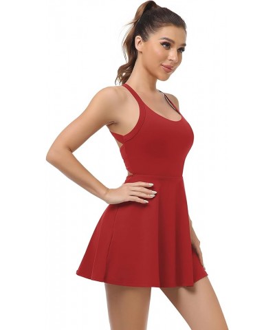 Womens Workout Tennis Dress with Built in Shorts and Bra Athletic Golf Activewear for Exercise Red $16.72 Dresses