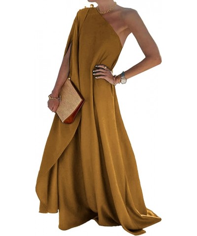 Women's Beaded One Shoulder Cloak Sleeve Split Slit Hem Maxi Long Formal Dress Khaki $21.00 Dresses