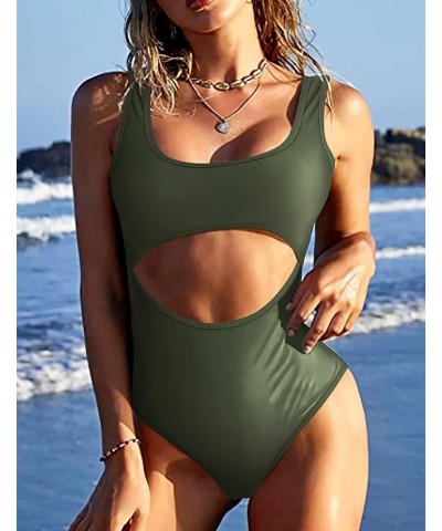 Women's Cutout One Piece Swimsuits Tribal Bathing Suits Monokini Hollow Out Keyhole Swimwear Army Green 5512 $17.84 Swimsuits