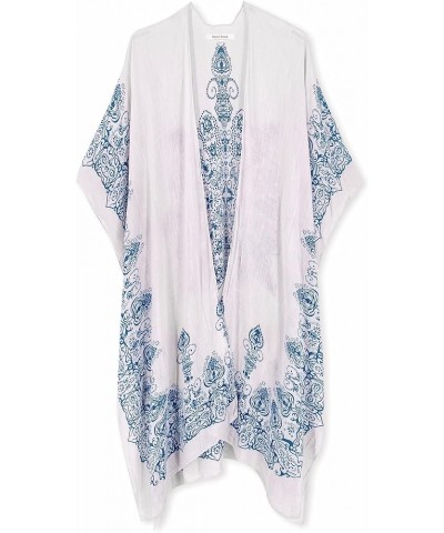 Women's Beach Cover up Swimsuit Kimono with Bohemian Floral Print, Loose Casual Resort Wear Blue, White $12.60 Swimsuits