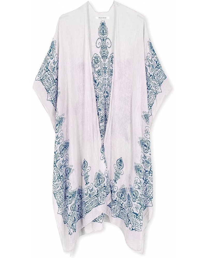 Women's Beach Cover up Swimsuit Kimono with Bohemian Floral Print, Loose Casual Resort Wear Blue, White $12.60 Swimsuits