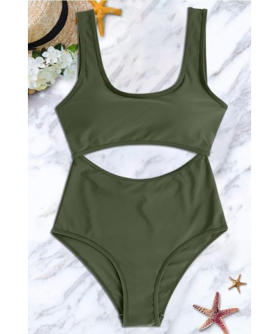 Women's Cutout One Piece Swimsuits Tribal Bathing Suits Monokini Hollow Out Keyhole Swimwear Army Green 5512 $17.84 Swimsuits