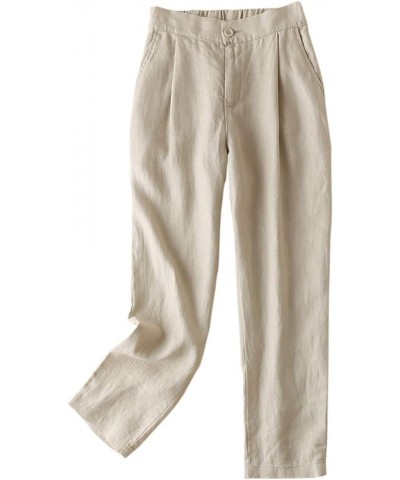 Women's 100% Linen Pants Front Pleated Ankle Length Tapered Dress Pants Khaki $25.19 Pants