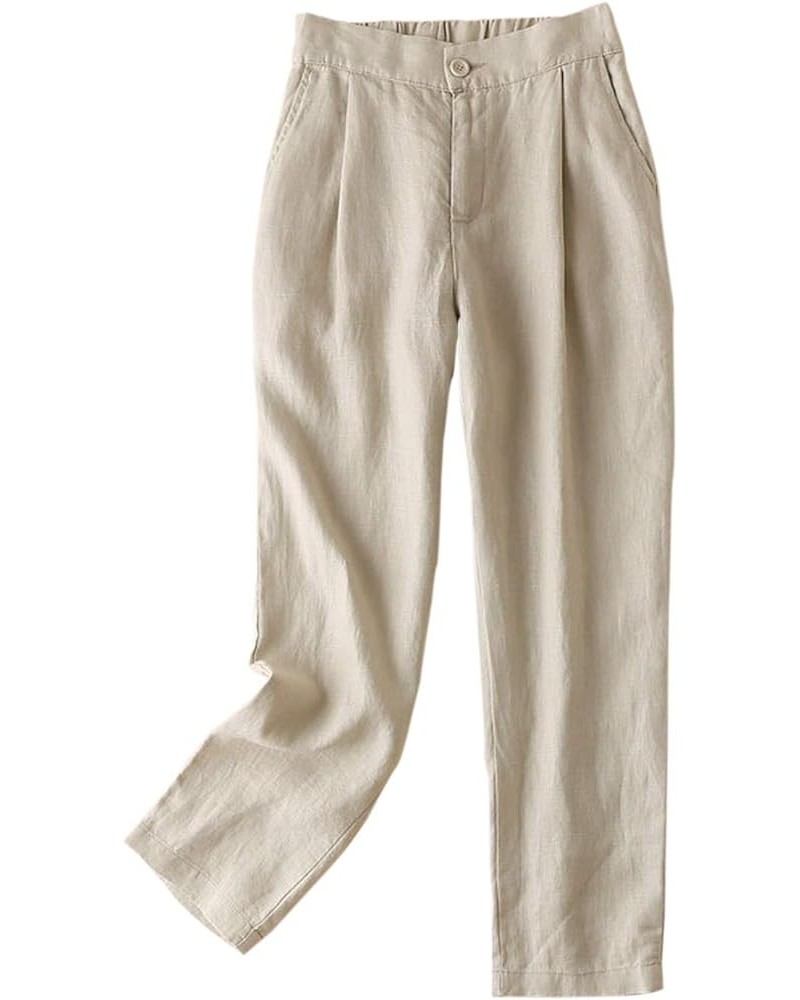 Women's 100% Linen Pants Front Pleated Ankle Length Tapered Dress Pants Khaki $25.19 Pants