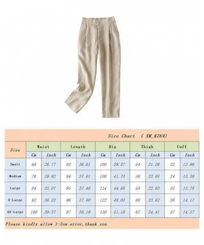 Women's 100% Linen Pants Front Pleated Ankle Length Tapered Dress Pants Khaki $25.19 Pants