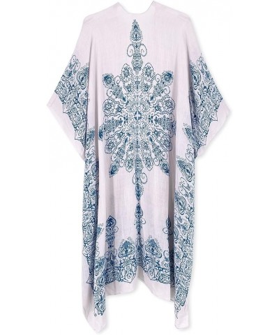 Women's Beach Cover up Swimsuit Kimono with Bohemian Floral Print, Loose Casual Resort Wear Blue, White $12.60 Swimsuits