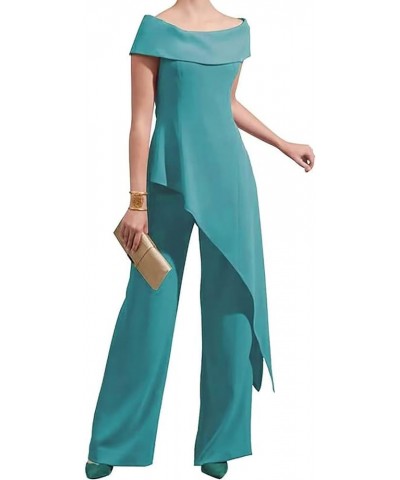 Mother of The Bride Pantsuits for Wedding Off Shoulder Chiffon Prom Cocktail Outfit Turquoise $32.39 Others