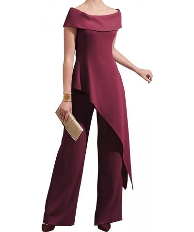 Mother of The Bride Pantsuits for Wedding Off Shoulder Chiffon Prom Cocktail Outfit Turquoise $32.39 Others