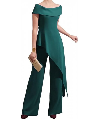 Mother of The Bride Pantsuits for Wedding Off Shoulder Chiffon Prom Cocktail Outfit Turquoise $32.39 Others