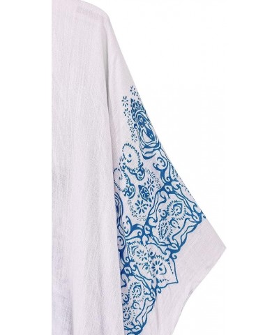 Women's Beach Cover up Swimsuit Kimono with Bohemian Floral Print, Loose Casual Resort Wear Blue, White $12.60 Swimsuits