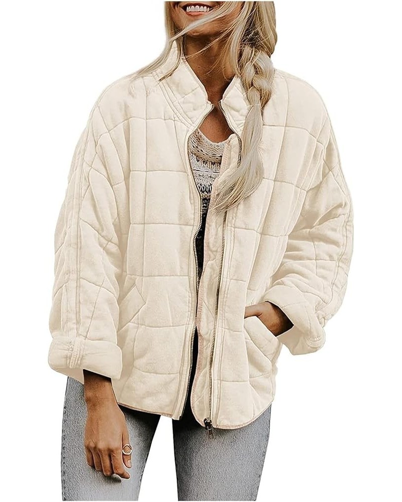 Fall Coats for Women 2023 Quilted down jacket Lightweight Puffer Jackets Dolman Sleeve Casual Padded coat with pockets A-beig...