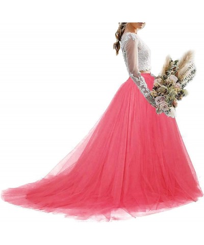 Women Wedding Long Maxi Tulle Skirt Floor Length with Long Train Bridal Overskirt Coral $29.90 Skirts