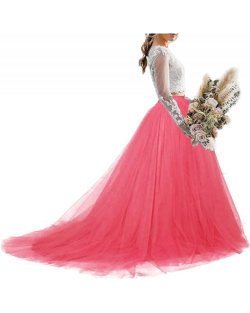 Women Wedding Long Maxi Tulle Skirt Floor Length with Long Train Bridal Overskirt Coral $29.90 Skirts