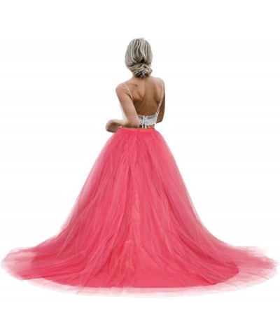 Women Wedding Long Maxi Tulle Skirt Floor Length with Long Train Bridal Overskirt Coral $29.90 Skirts